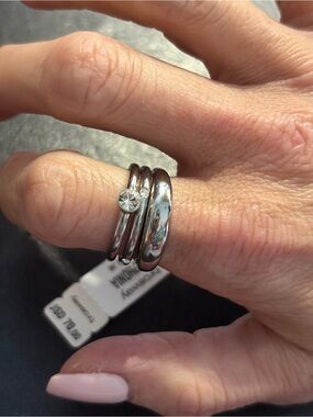 Stacked SS Ring Set with crystals - Silver size 7 gift brosway Italia Pandora